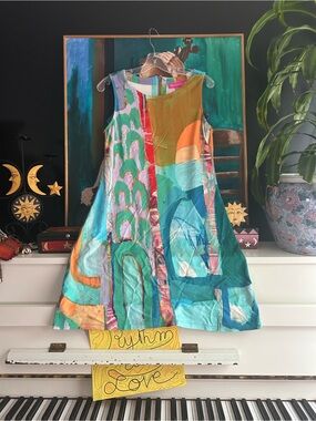 Clara Desjardins Abstract Print Shift Dress Sleeveless Artsy Boho Size Small